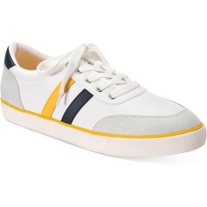 CLUBROOM Mens White Striped Cushioned Noah Round Toe Platform Lace-Up Sneakers